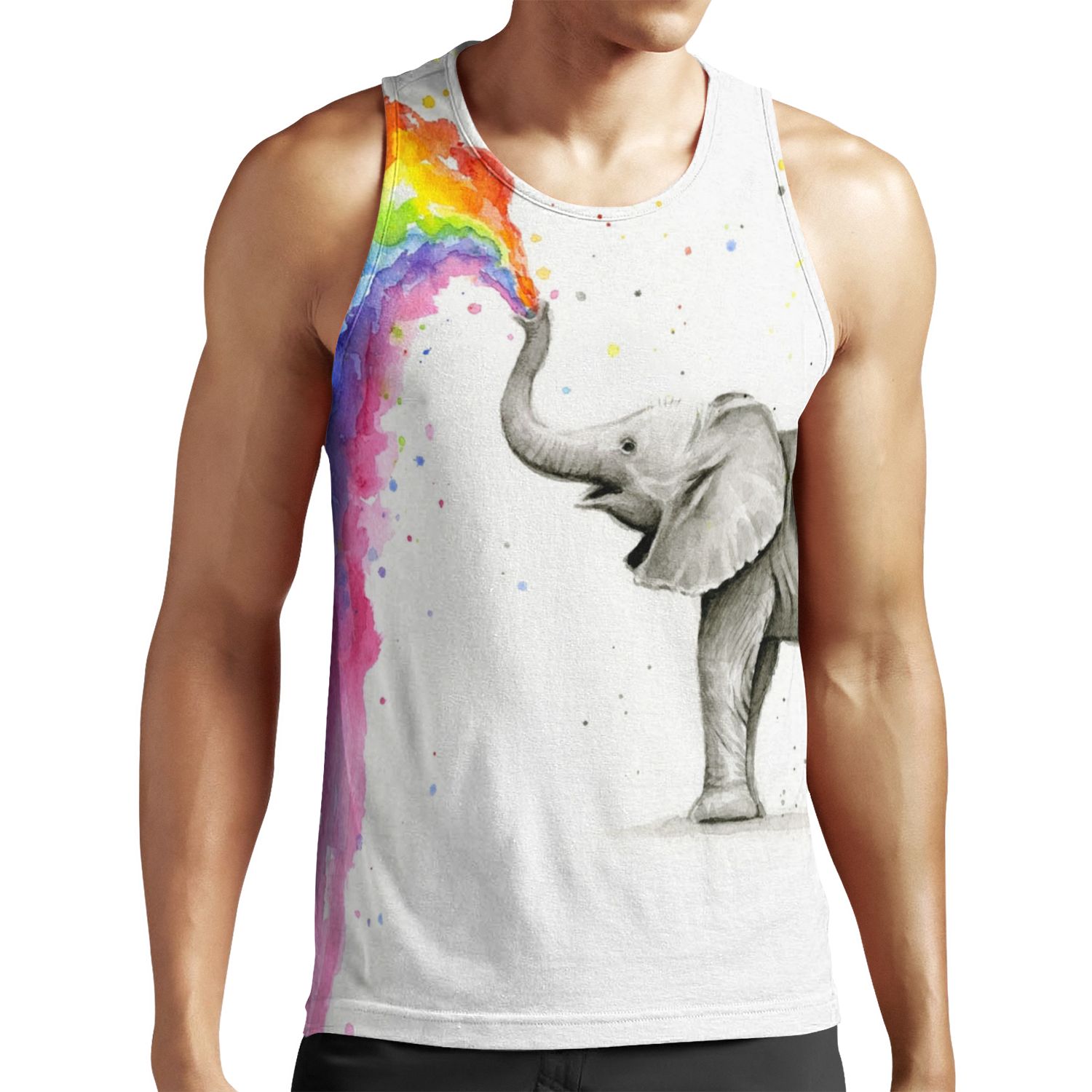 Baby Elephant Spraying Rainbow All-over-print Unisex Tank Top