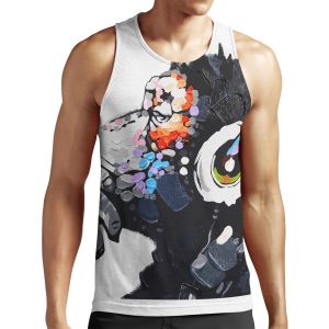 Banksy Dj Monkey Thinker With Headphones White All-over-print Unisex Tank Top