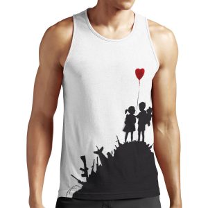 Banksy Graffiti Children Boy And Girl With Heart Balloon On A Pile Of Weapons Art For Kids Just A Platform Hd All-over-print Unisex Tank Top