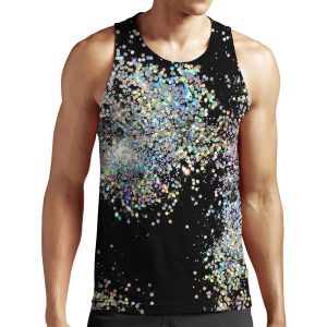 Black And Multicolor Sequins Faux All-over-print Unisex Tank Top