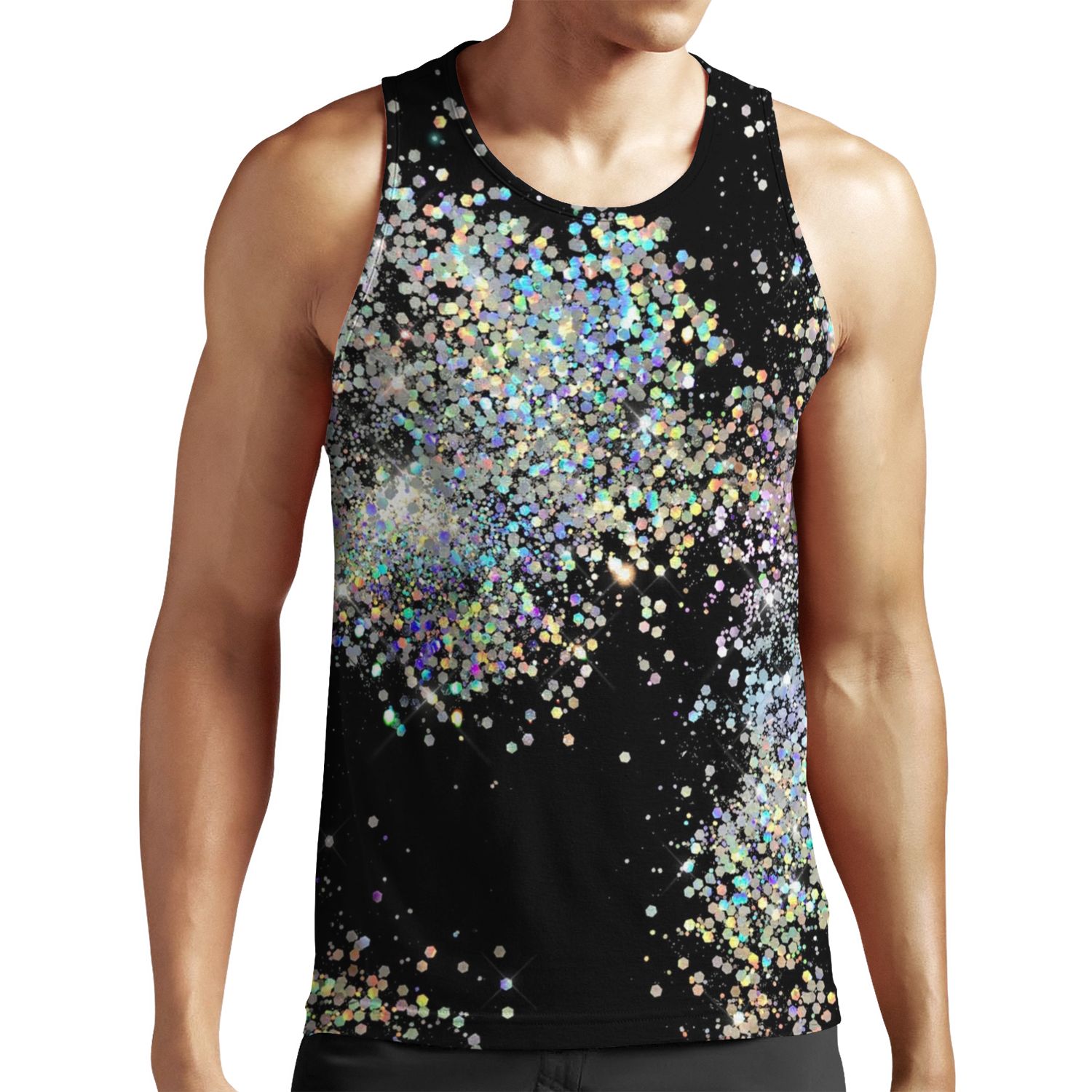 Black And Multicolor Sequins Faux All-over-print Unisex Tank Top