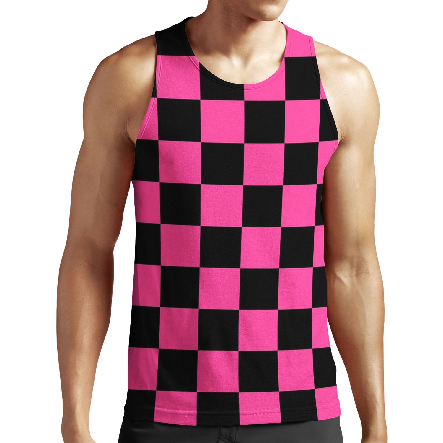 Black And Pink Checkerboard Pattern All-over-print Unisex Tank Top