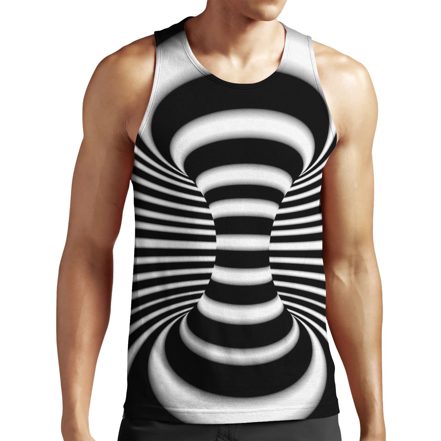 Black And White Infinite Wormhole Optical Illusion All-over-print Unisex Tank Top