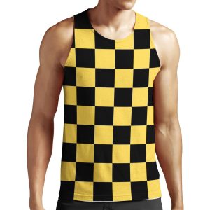 Black And Yellow Checkered All-over-print Unisex Tank Top
