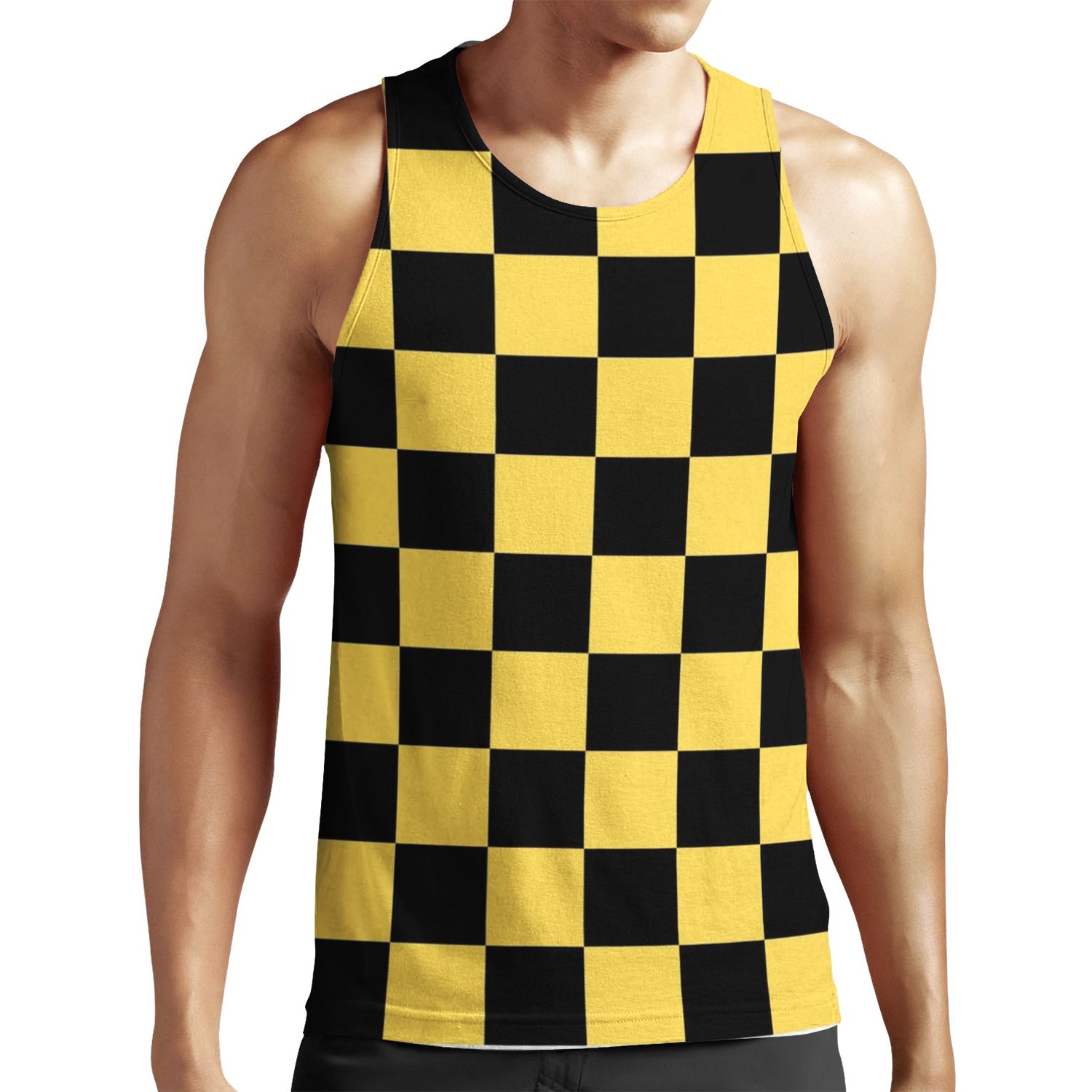 Black And Yellow Checkered All-over-print Unisex Tank Top