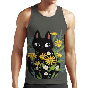 Black Cat With Flowers All-over-print Unisex Tank Top