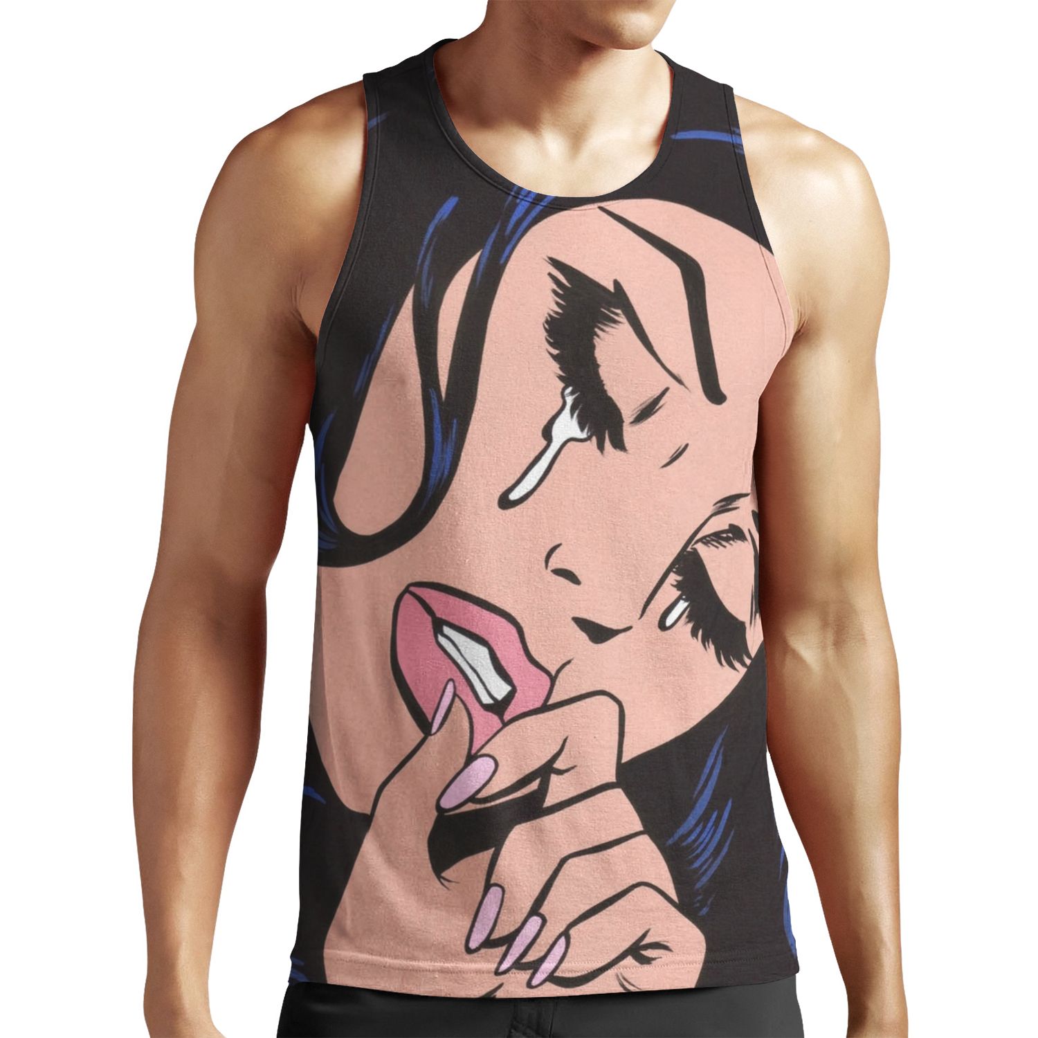 Black Hair Crying Comic Girl All-over-print Unisex Tank Top