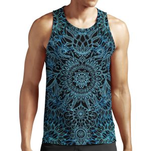 Black Teal And Aqua Protea Doodle Pattern All-over-print Unisex Tank Top