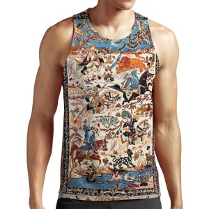 Blue Antique Persian Isfahan Silk Rug With Flowers Animals Print All-over-print Unisex Tank Top