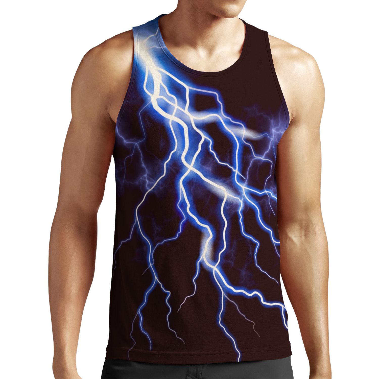 Blue Thunder Colorful Lightning At Night Left Hr Graphic All-over-print Unisex Tank Top