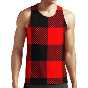Buffalo Plaid Large Check Black On Red All-over-print Unisex Tank Top