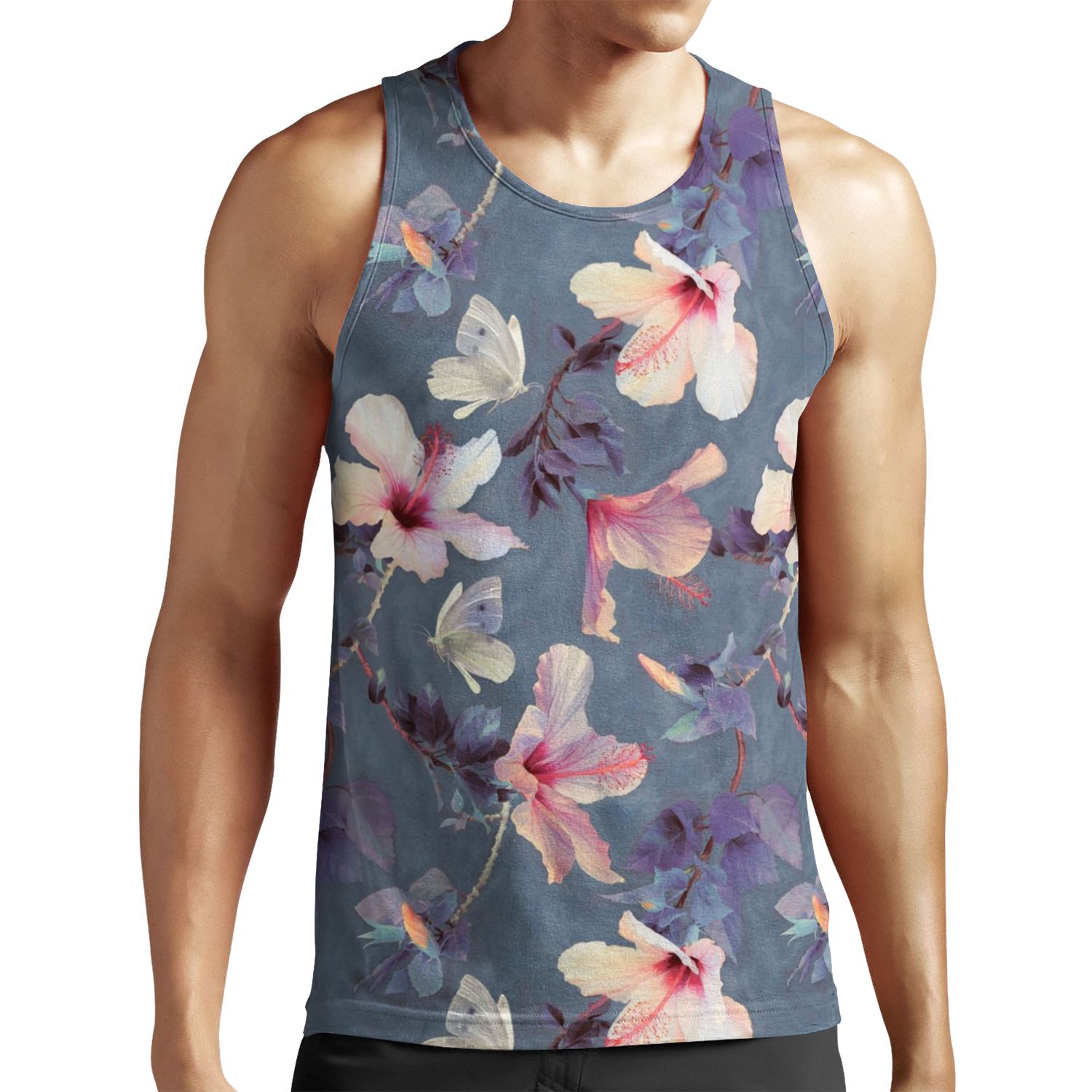 Butterflies And Hibiscus Flowers A Painted Pattern All-over-print Unisex Tank Top