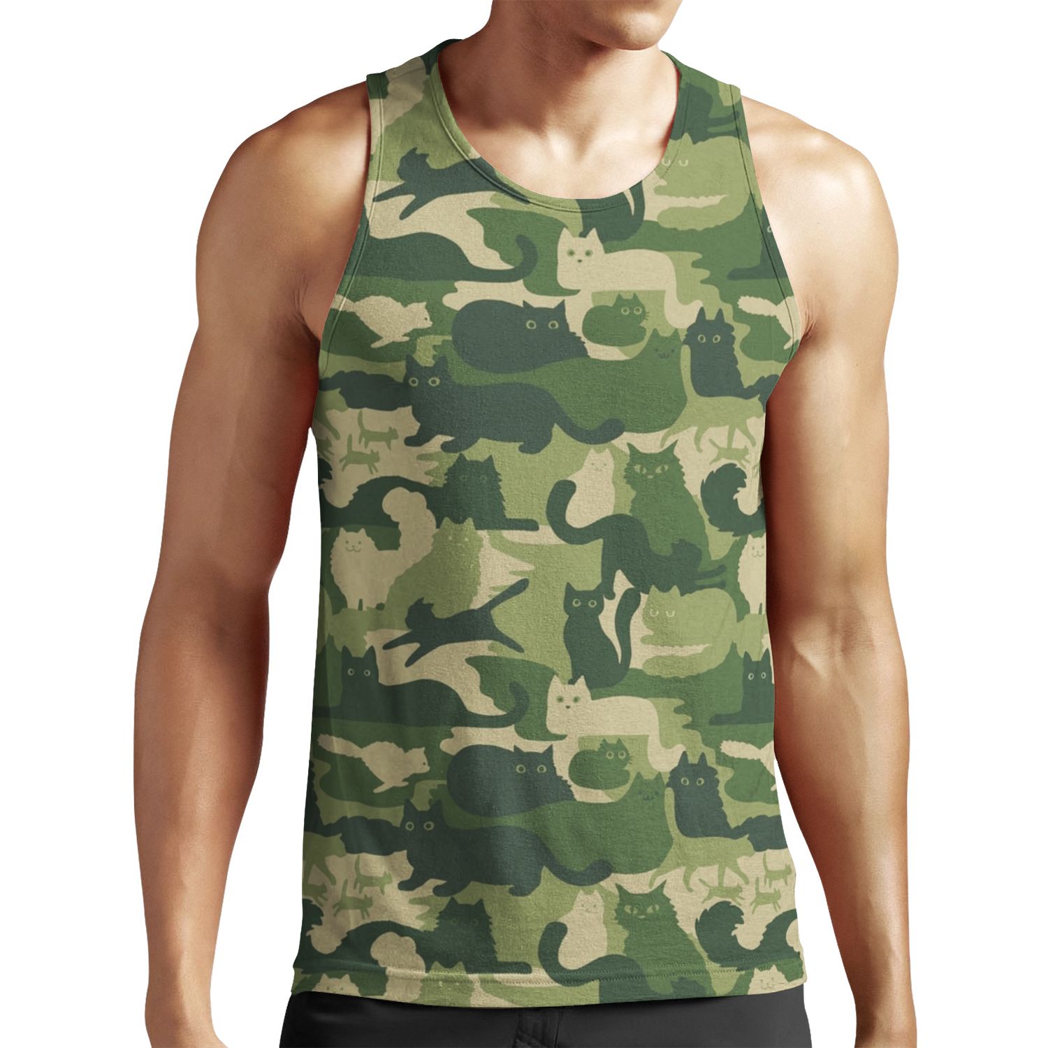 Camouflage Pattern With Cats Green Cat Camo All-over-print Unisex Tank Top