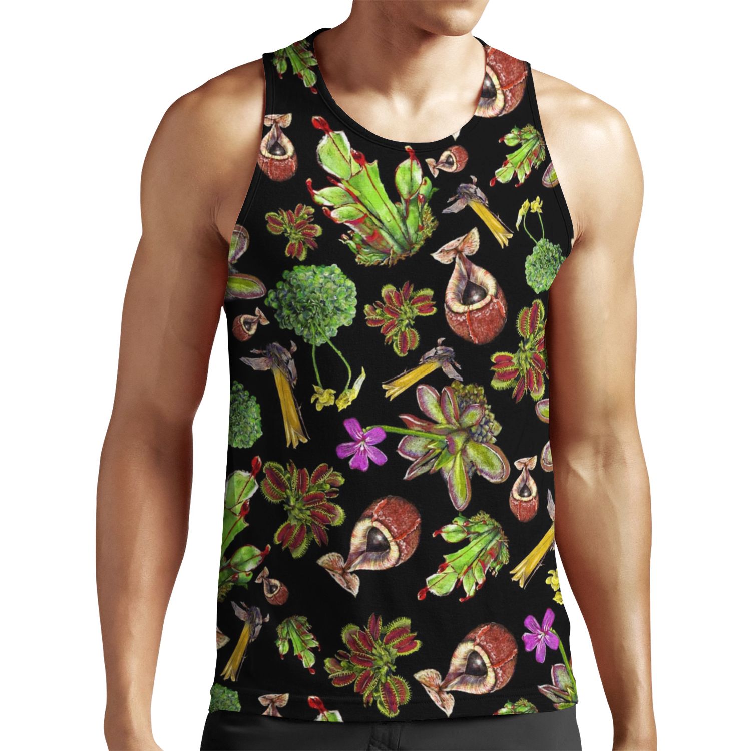 Carnivorous Plants Black Background All-over-print Unisex Tank Top
