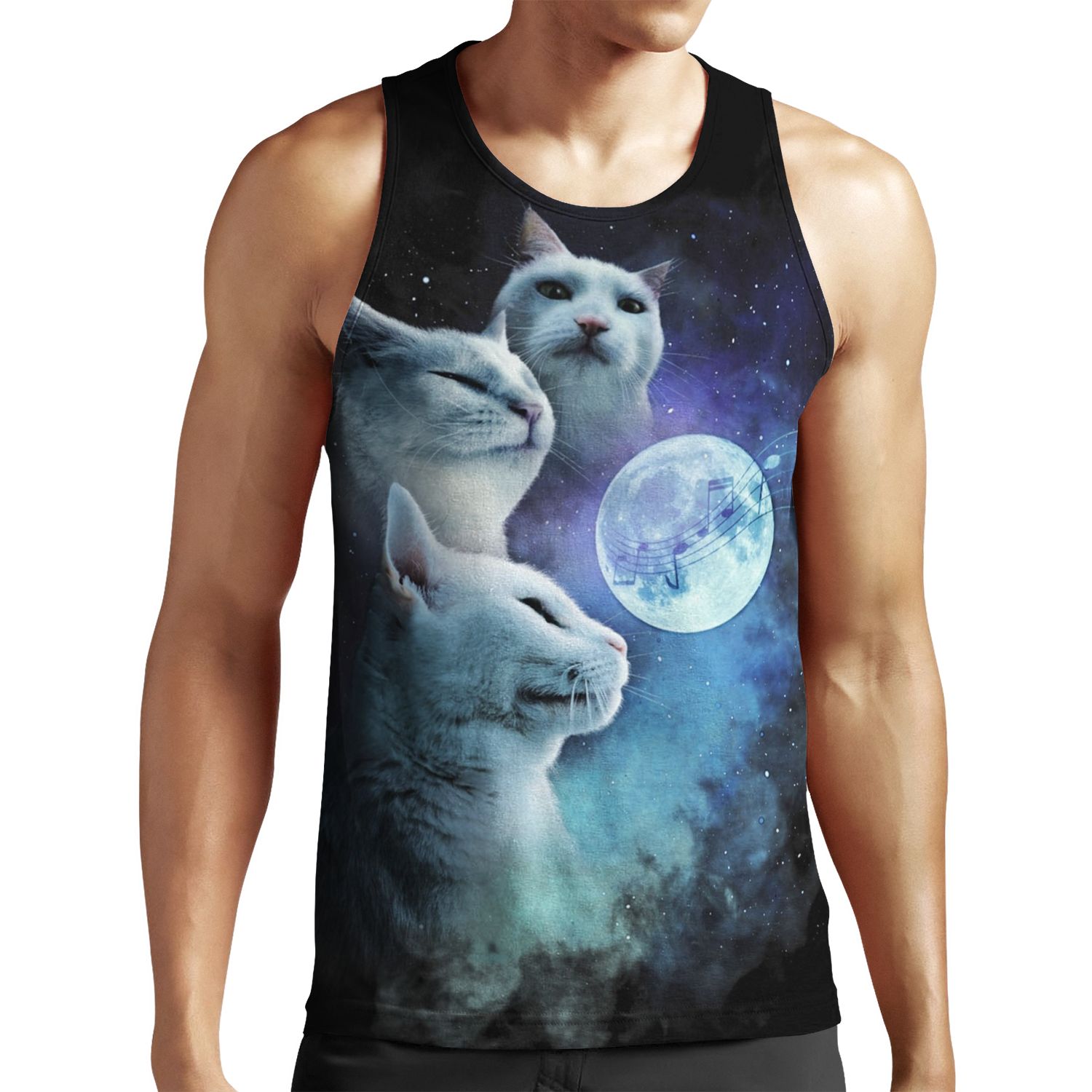 Cat Vibing Meme Galaxy Cats Three Cat Moon Catjam All-over-print Unisex Tank Top