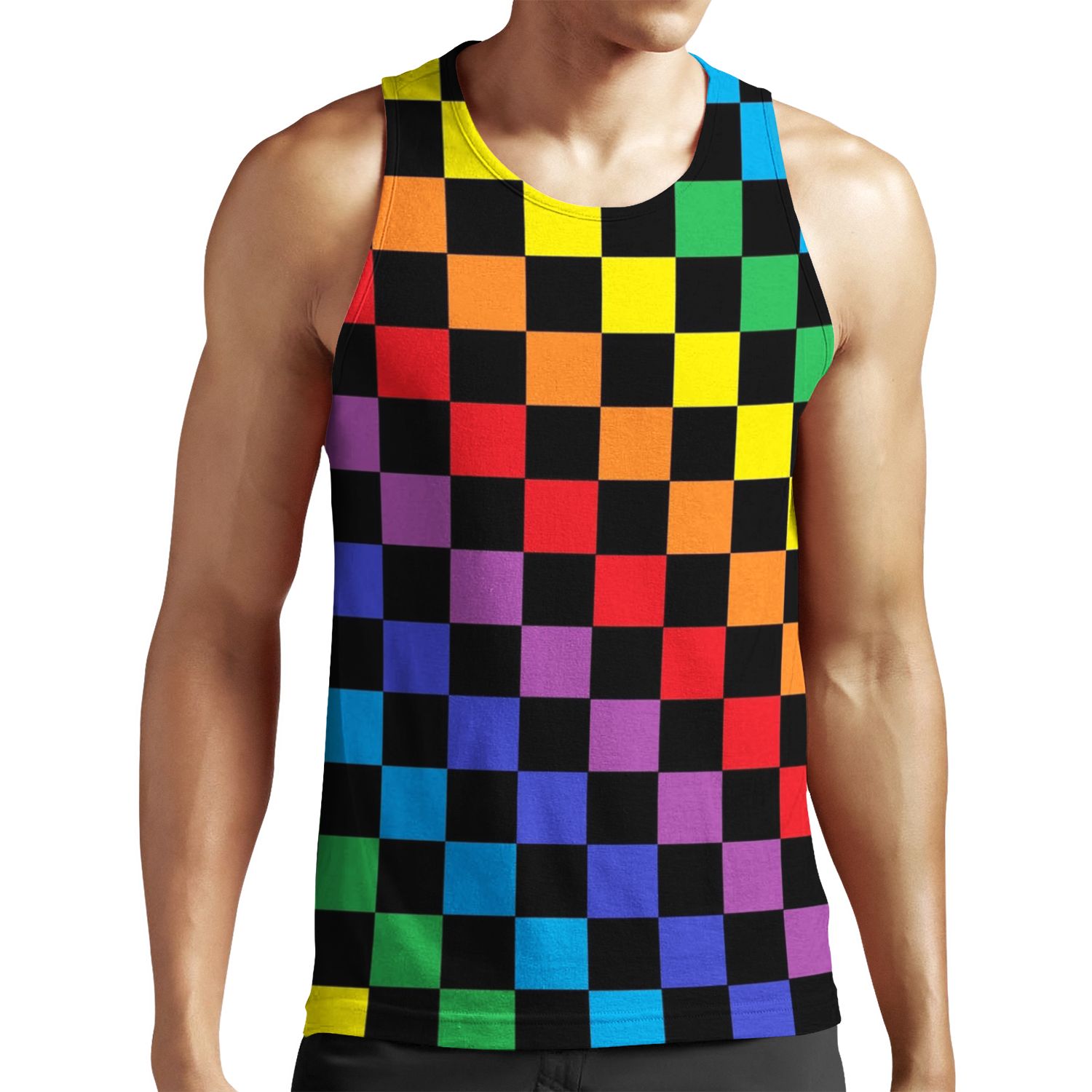Checkered Rainbow Black All-over-print Unisex Tank Top