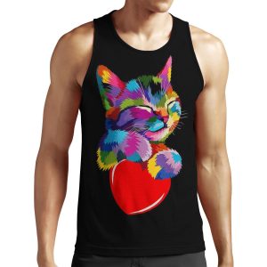 Colorful Cat Hugging Heart All-over-print Unisex Tank Top