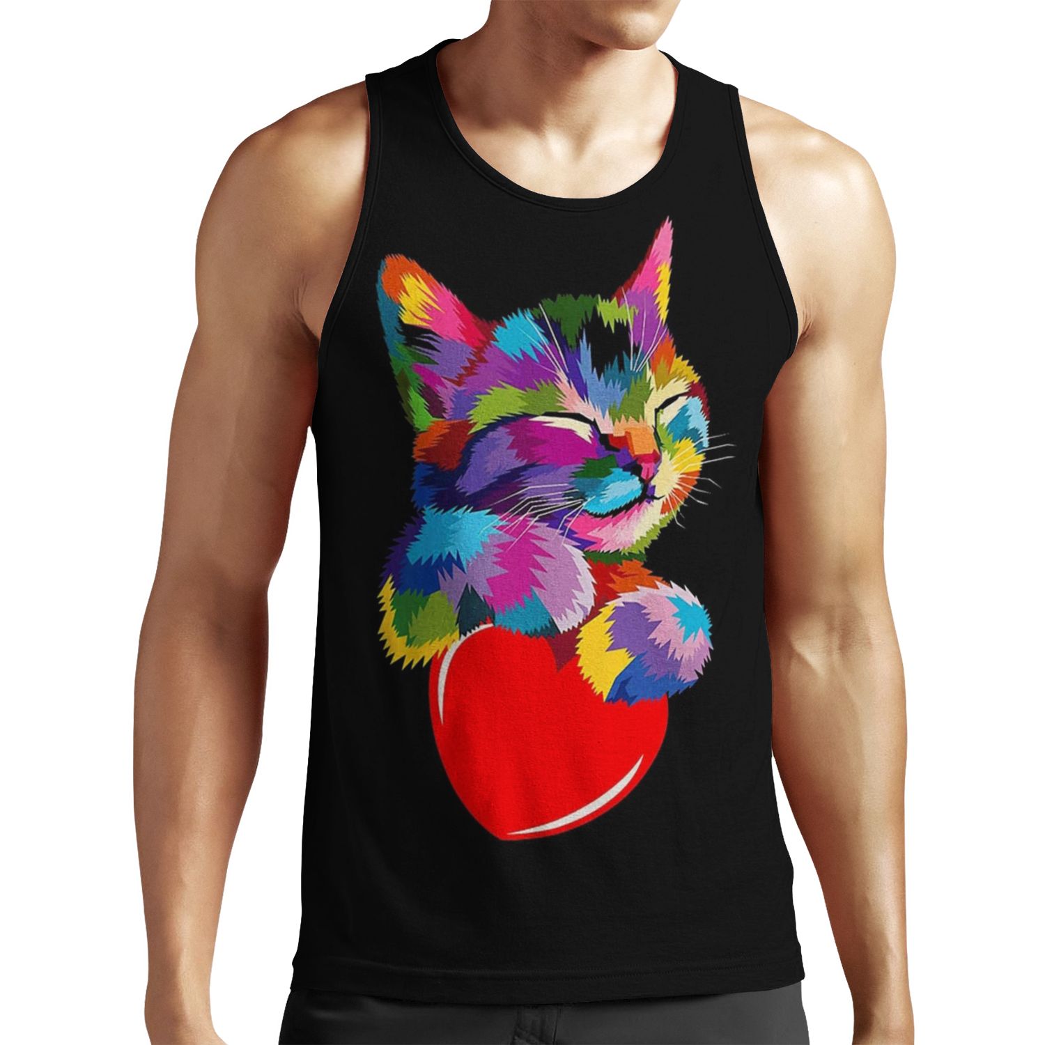 Colorful Cat Hugging Heart All-over-print Unisex Tank Top