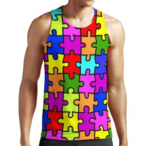 Colorful Rainbow Jigsaw Puzzle Pattern Autism Awareness All-over-print Unisex Tank Top