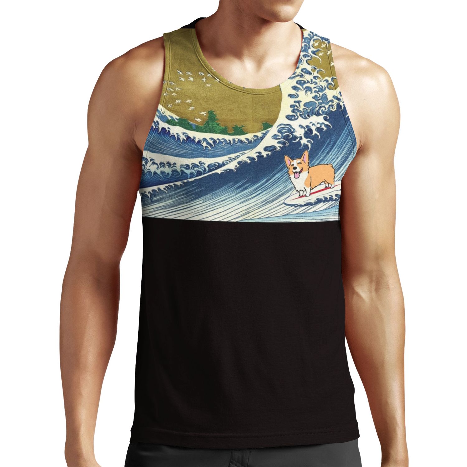 Corgi Dog Surfing The Great Wave All-over-print Unisex Tank Top