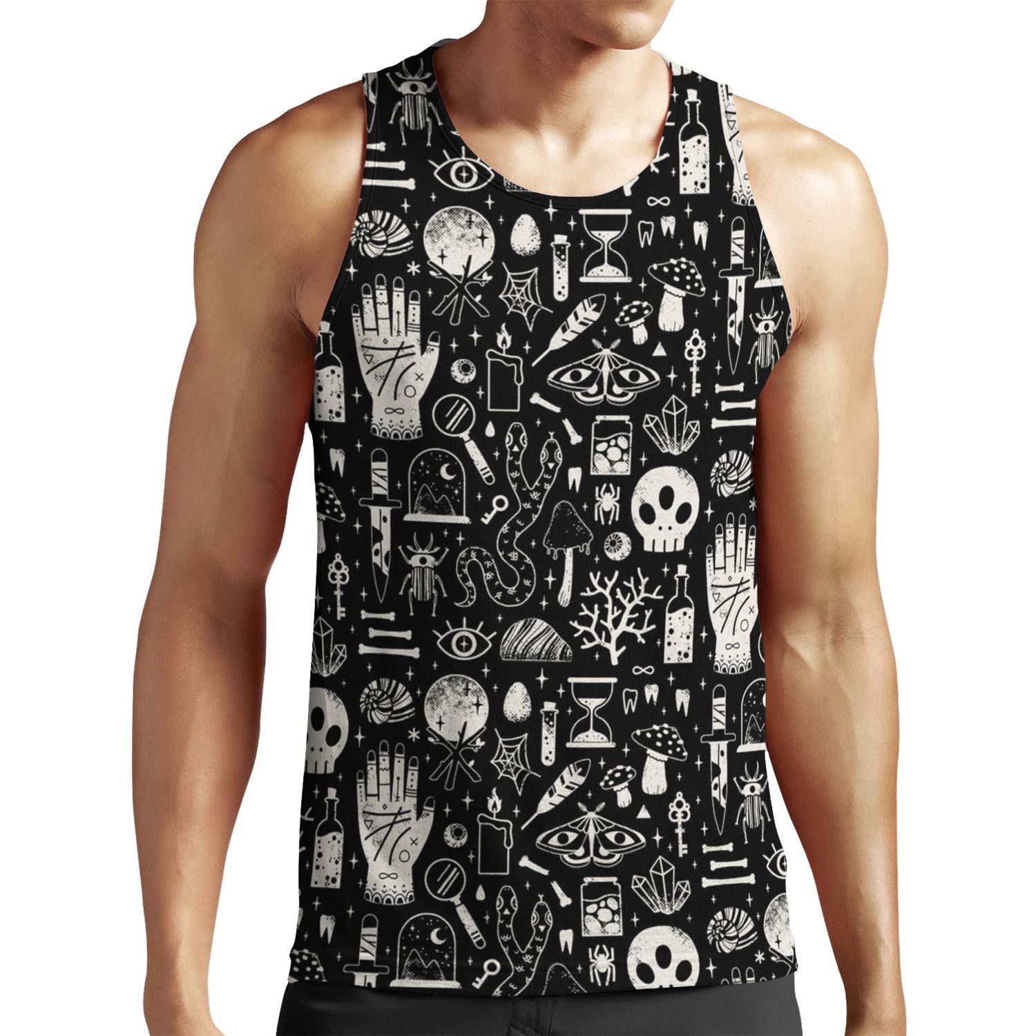 Curiosities Bone Black All-over-print Unisex Tank Top