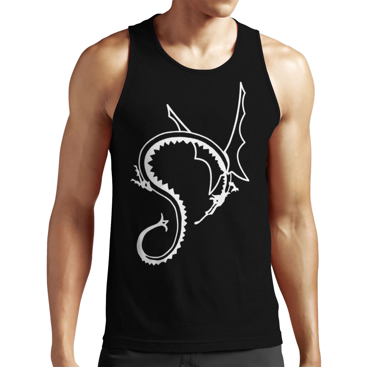 Curled Dragon White On Black All-over-print Unisex Tank Top