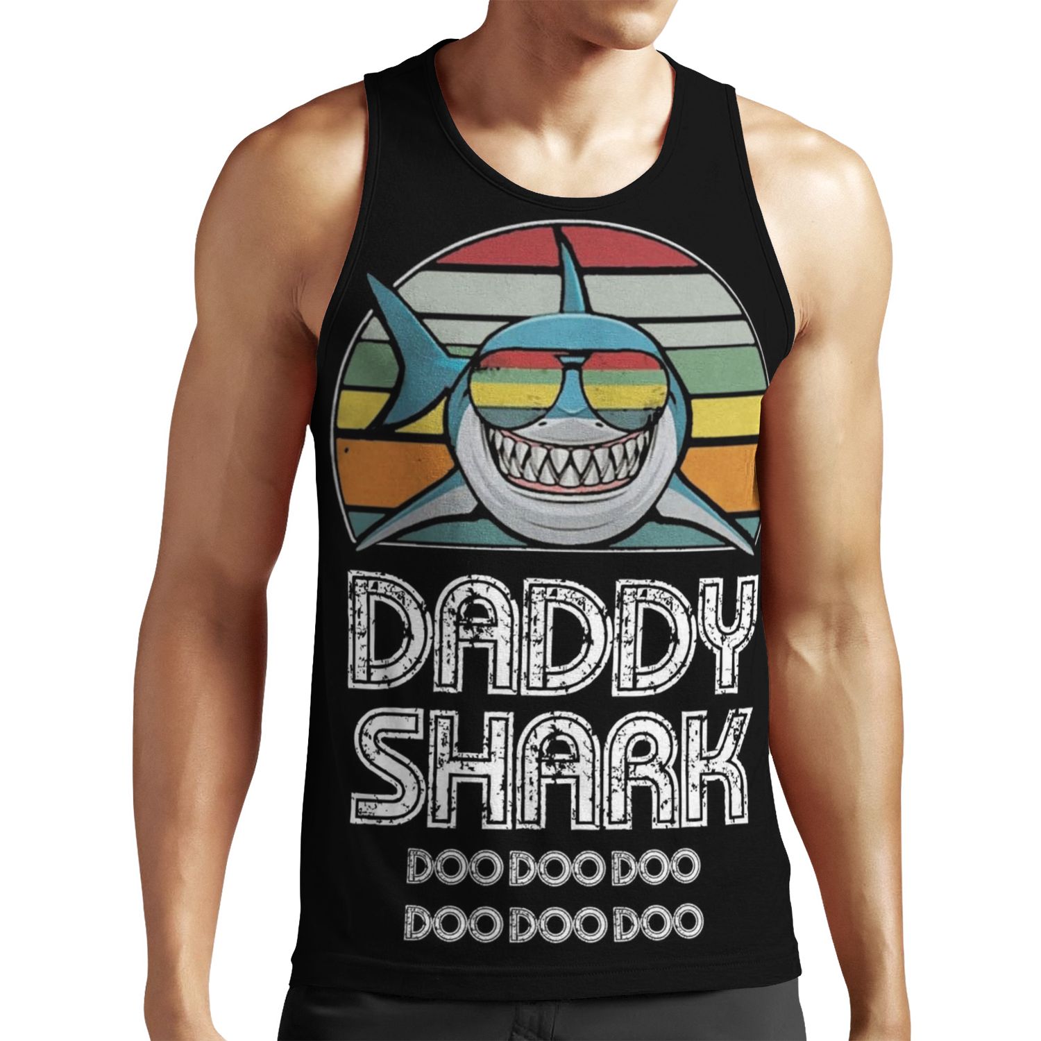 Daddy Shark Retro For Dark Print All-over-print Unisex Tank Top