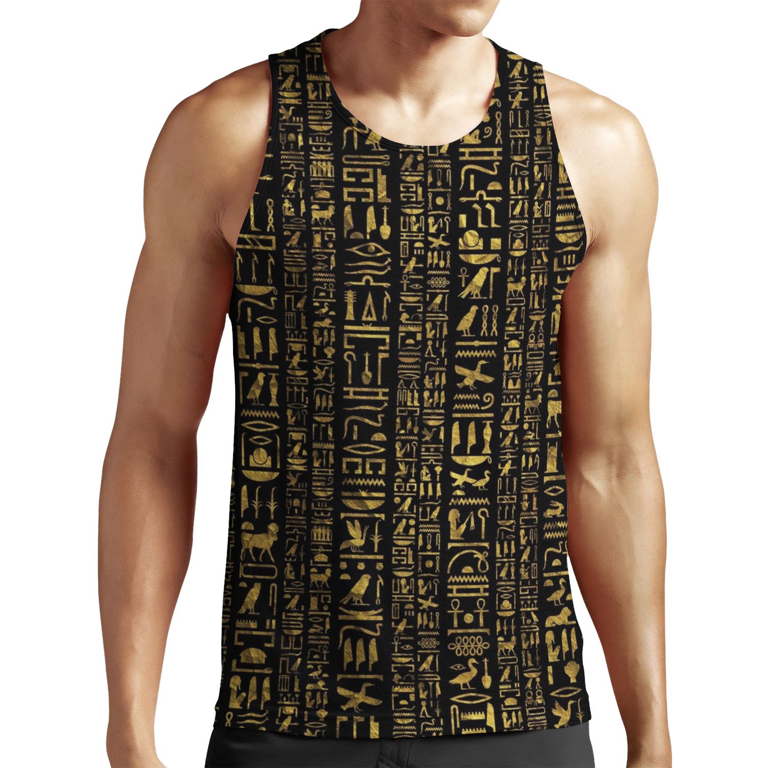 Egyptian Hieroglyphs Vintage Gld On Black All-over-print Unisex Tank Top