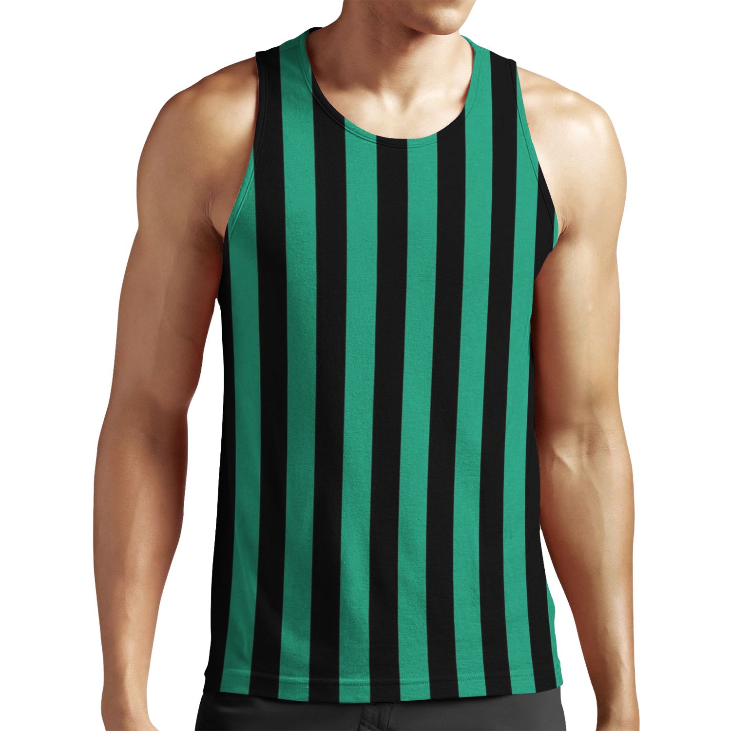 Elf Green And Black Stripes Vertical Medium Stripes All-over-print Unisex Tank Top