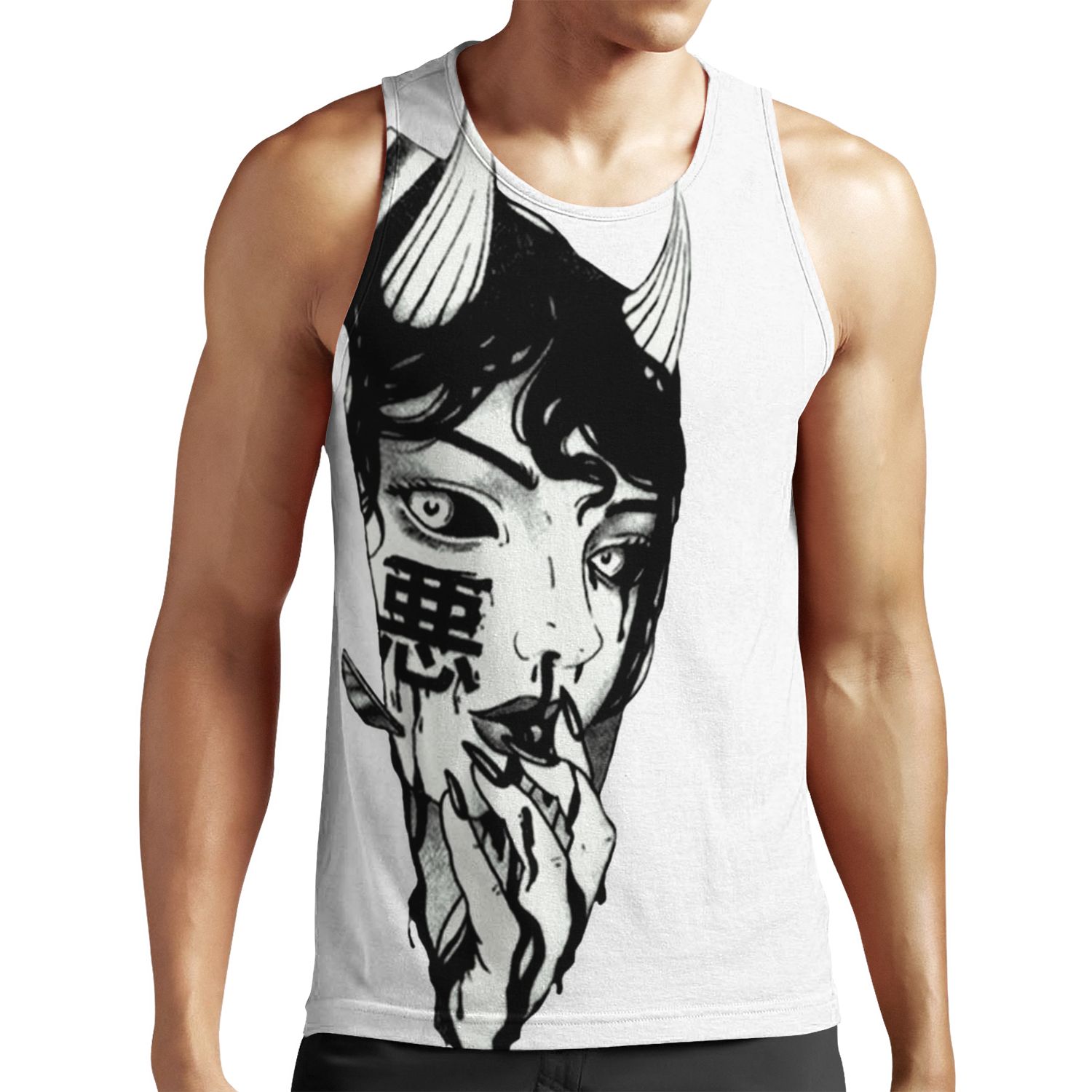 Evil Girl Japanese Cyberpunk Black And White All-over-print Unisex Tank Top