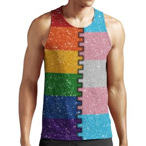 Faux Glitter Lgbtq Rainbow And Transgender Pride Merge Flag Background All-over-print Unisex Tank Top