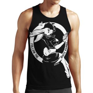 Follow The White Rabbit White On Black Base All-over-print Unisex Tank Top