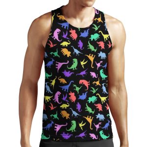 Fun Dinosaur Pattern Black Background All-over-print Unisex Tank Top