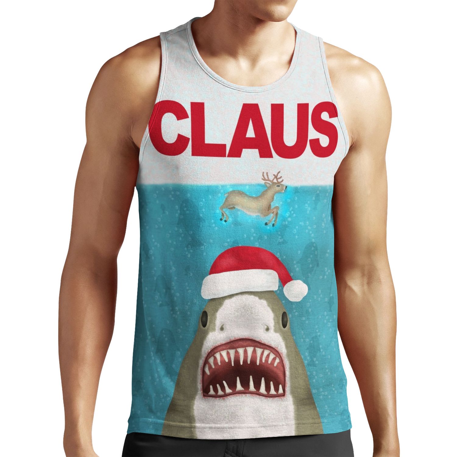 Funny Christmas Santa Claus Shark Reindeer Humor All-over-print Unisex Tank Top
