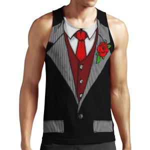 Funny Tuxedo Costume With Rose And Red Tie Halloween Gift All-over-print Unisex Tank Top