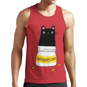 Fur Antidepressant Cute Black Cat Illustration A Gift For A Pet Lover All-over-print Unisex Tank Top