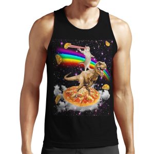 Galaxy Laser Eye Cat On Dinosaur On Pizza With Tacos And Rainbow All-over-print Unisex Tank Top