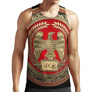 Gold Roman Imperial Eagle Over Black Leather All-over-print Unisex Tank Top