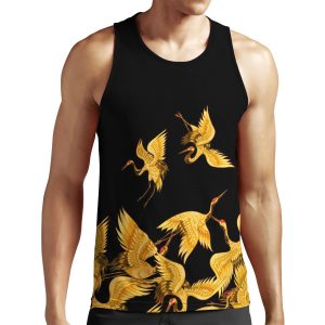 Golden Japanese Cranes Oriental All-over-print Unisex Tank Top