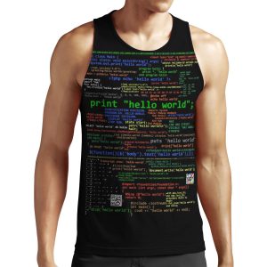 Hello World Many Programming Languages Dark All-over-print Unisex Tank Top