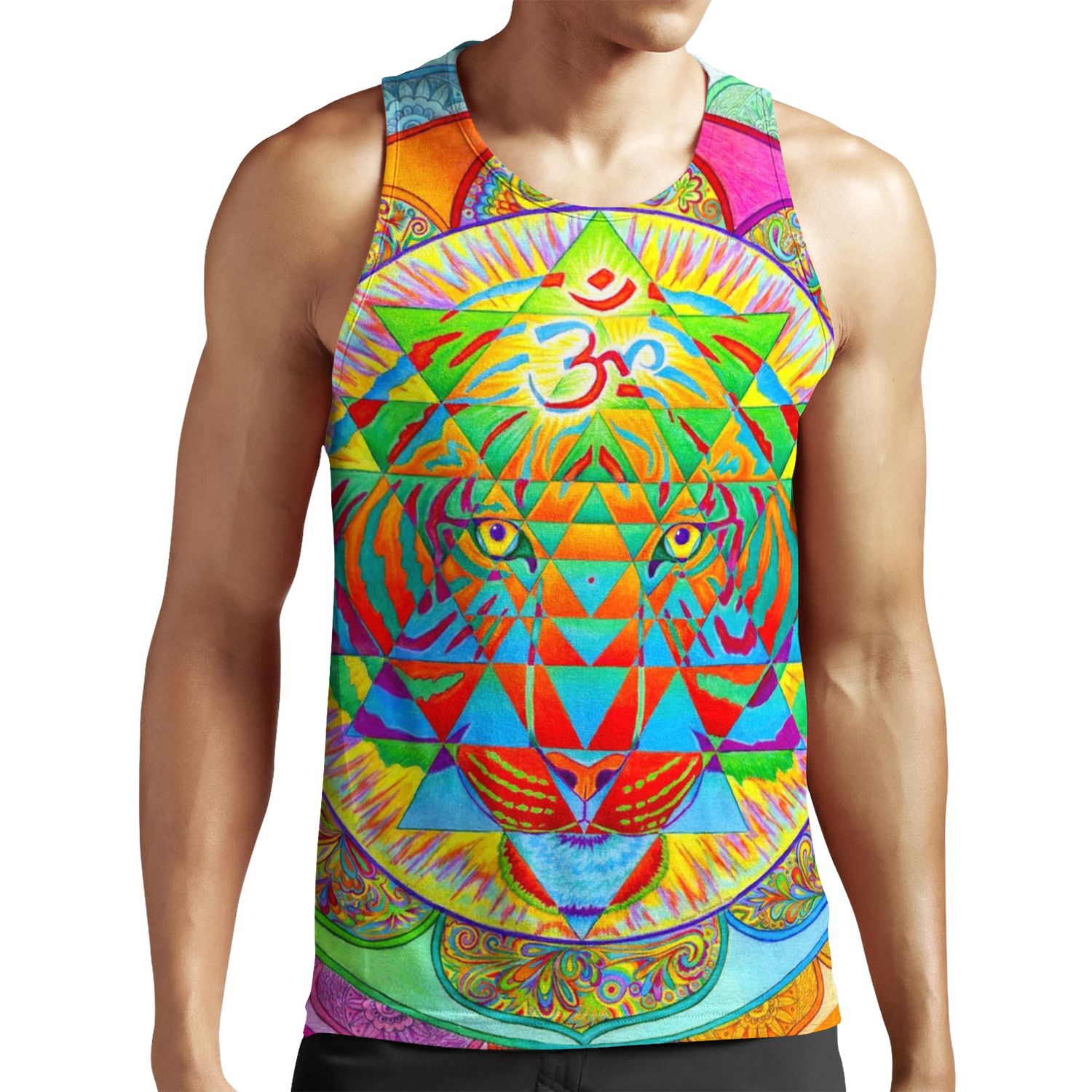 Inner Strength Psychedelic Tiger Sri Yantra Trippy Mandala All-over-print Unisex Tank Top