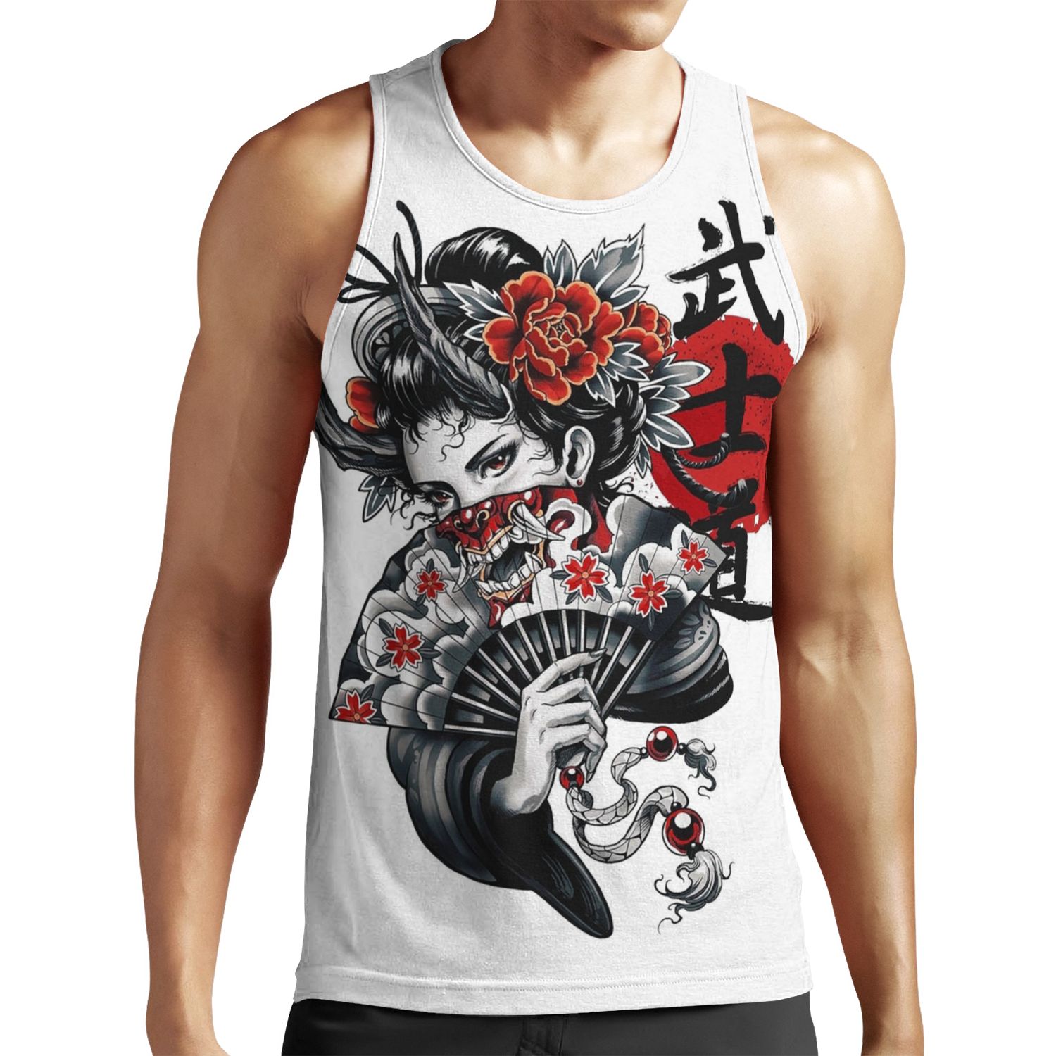 Japanese Geisha Girl Vaporwave Cyberpunk Popart Urban Style All-over-print Unisex Tank Top