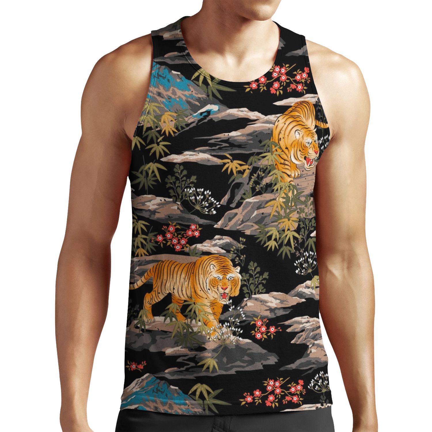 Japanese Tiger Floral All-over-print Unisex Tank Top