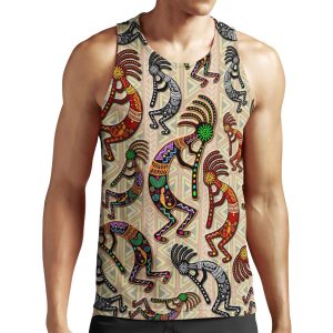 Kokopelli Rainbow Colors On Tribal Pattern All-over-print Unisex Tank Top