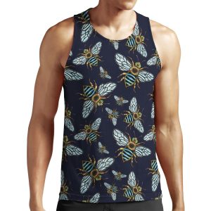 Lino Print Blue Banded Bee All-over-print Unisex Tank Top