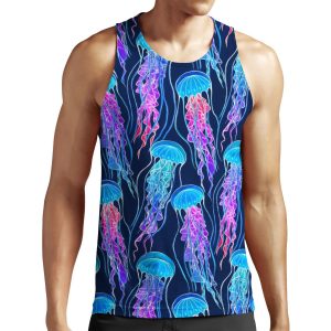 Luminescent Rainbow Jellyfish On Navy Blue All-over-print Unisex Tank Top