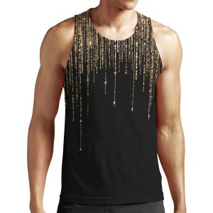 Luxury Chic Black Gold Sparkly Glitter Fringe All-over-print Unisex Tank Top