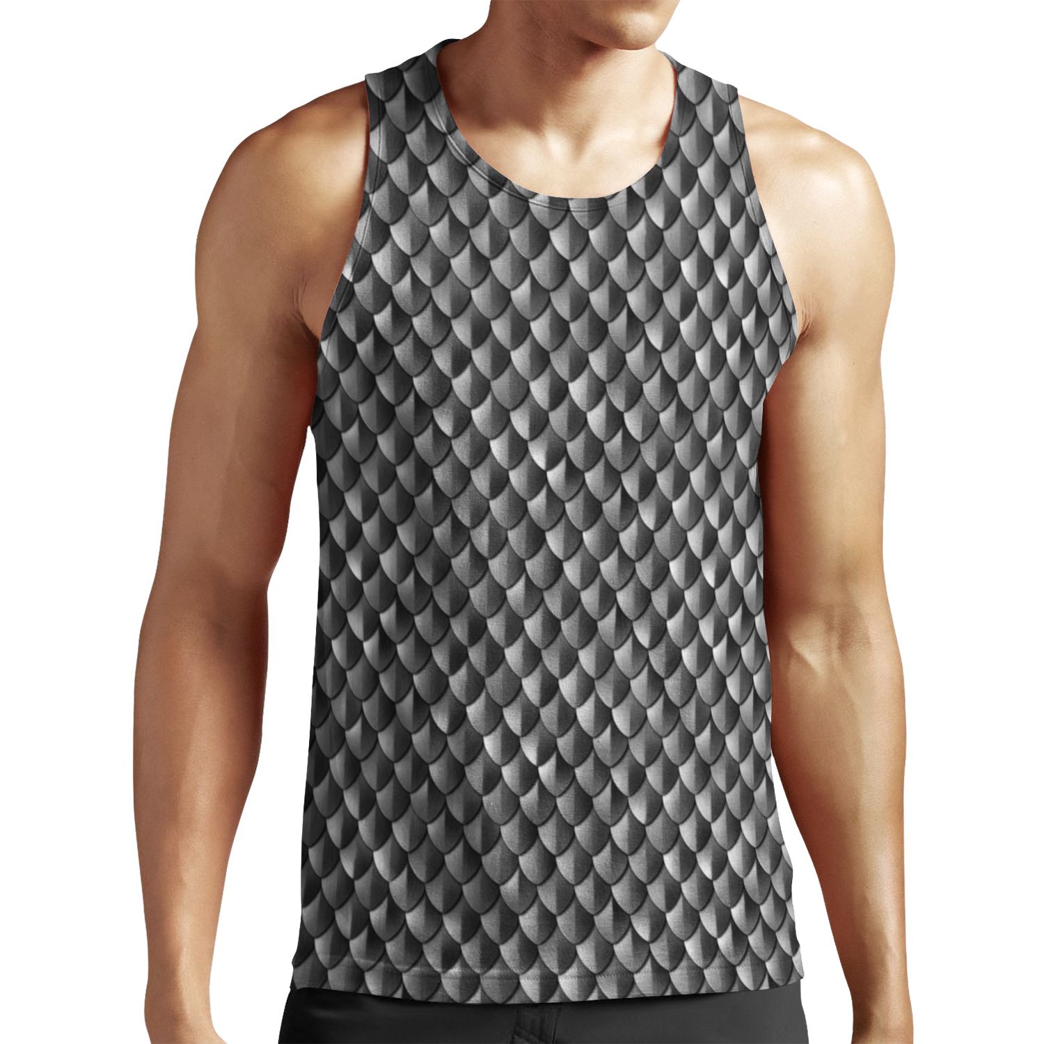 Medieval Armor Dragon Scales Pattern Black All-over-print Unisex Tank Top