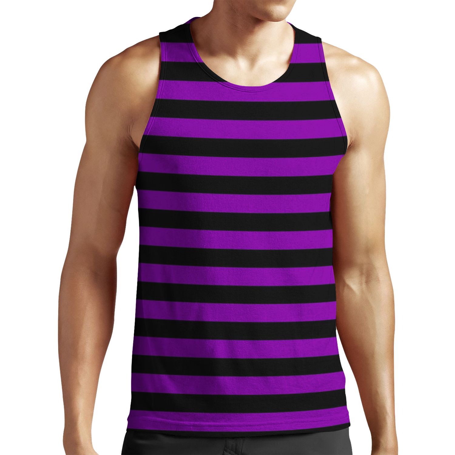Medium Violet And Black Stripes Horizontal Medium Stripes All-over-print Unisex Tank Top