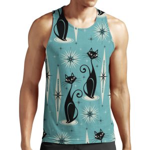 Mid Century Meow On Blue All-over-print Unisex Tank Top
